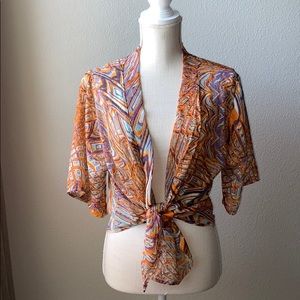 Printed 3/4 Sleeve Open Front Shawl/Cardigan/Shrug